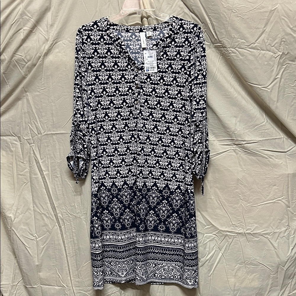Tacera Black and White Long Sleeve Dress
